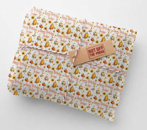 Pumpkins Autumnal Personalised Birthday Wrapping Paper