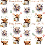 Highland Cow Personalised Birthday Wrapping Paper