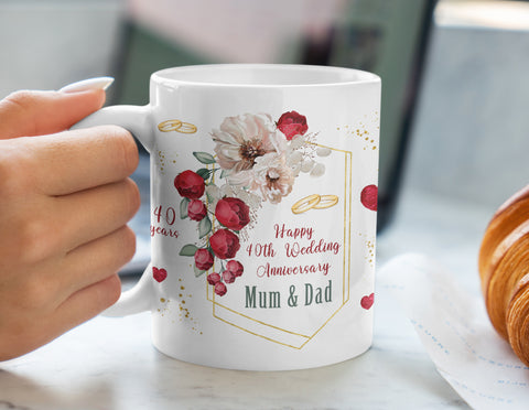 Ruby Wedding Anniversary 40 Years Personalised Mug - Gloss Finish