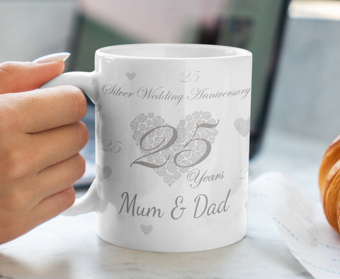 Silver Wedding Anniversary 25 Years Personalised Mug - Gloss Finish