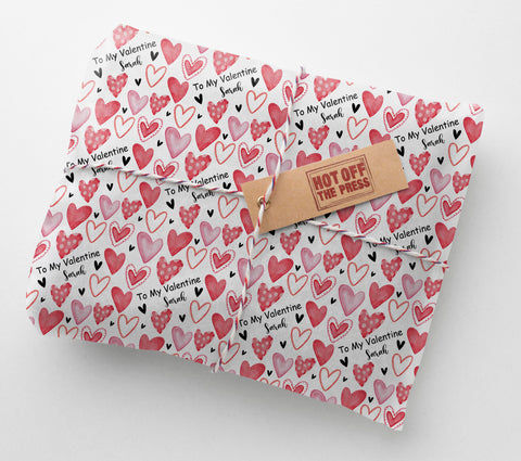 Spotty Heart Valentines Anniversary Personalised Wrapping Paper For Him For Her