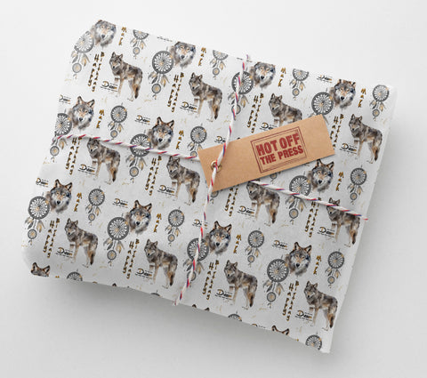 Wolves and Dreamcatchers Personalised Birthday Wrapping Paper