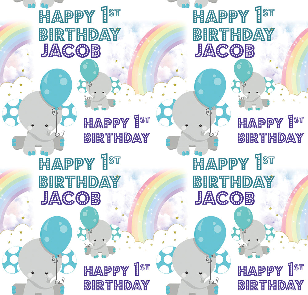 Baby's First Birthday Personalised Blue Elephant Wrapping Paper