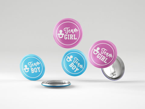 Team Boy and Girl Personalised Baby Shower Gender Reveal Badge, Mirror or Magnet