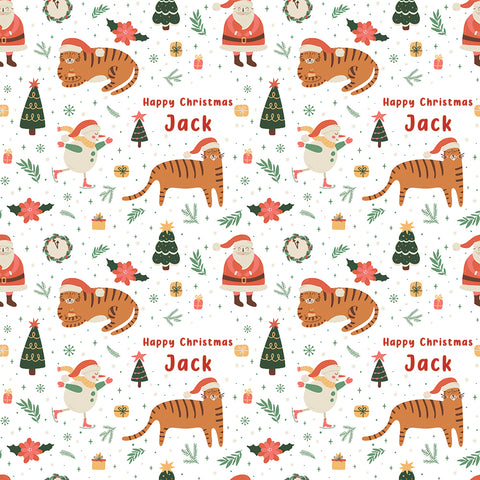 Tigers and Snowmen Christmas Personalised Wrapping Paper