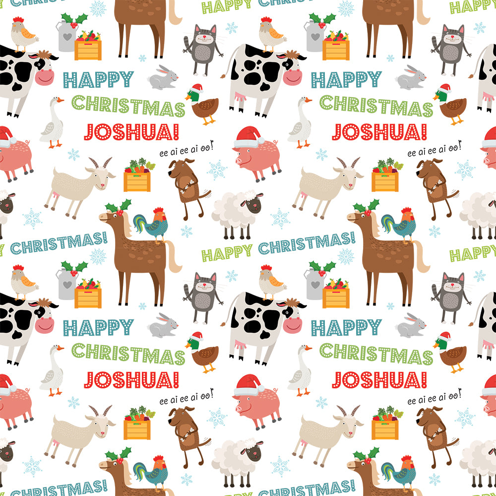 Farm Animals Personalised Christmas Wrapping Paper