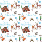 Baby's First Birthday Personalised Blue Wrapping Paper (Animals)