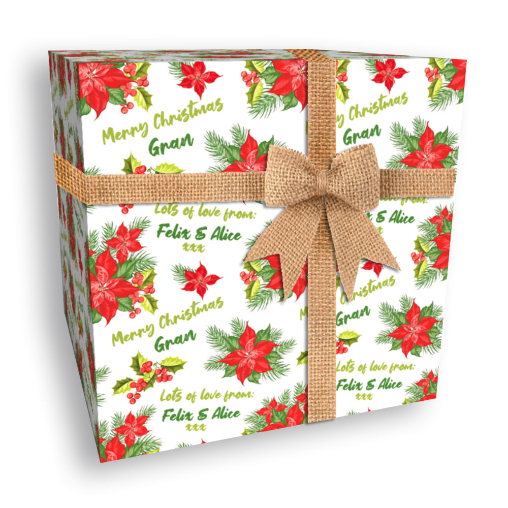 Red Poinsettia Personalised Christmas Wrapping Paper
