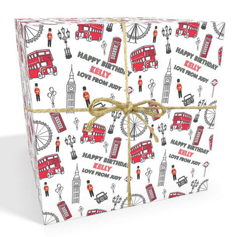 Red and Black London Personalised Wrapping Paper