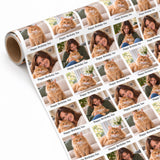 The image is a roll of paper with a collage of photographs of a woman and a cat, along with the text "Happy Birthday Sue" in the top left corner of each photo.
