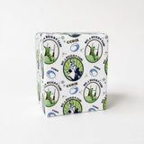 The image is a gift box with a repeating pattern of rugby fans and rugby balls.