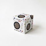 A white gift box with a dartboard design and the text "Happy Birthday Simon" printed on it.
