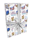 The image is a gift box with a gray ribbon tied around it. The box has a festive design with snowflakes and Christmas-themed images.