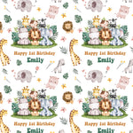 Baby's First Birthday Personalised Safari Animals Wrapping Paper