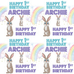 Baby's First Birthday Personalised Blue Rabbits Wrapping Paper