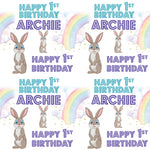 Baby's First Birthday Personalised Blue Rabbits Wrapping Paper