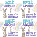 Baby's First Birthday Personalised Blue Rabbits Wrapping Paper