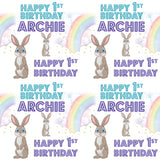 Baby's First Birthday Personalised Blue Rabbits Wrapping Paper