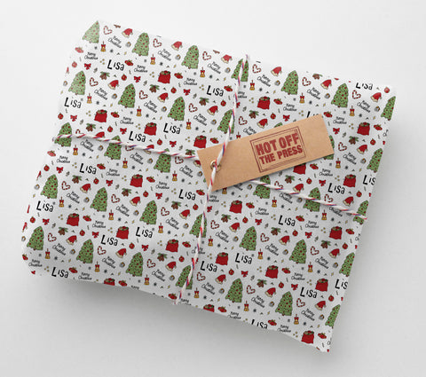 Cartoon Christmas Personalised Wrapping Paper - Large Sheet