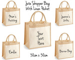 Personalised Floral Initial & Name Jute Bag with linen front pocket