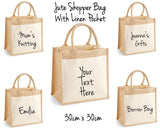 Personalised Floral Initial & Name Jute Bag with linen front pocket