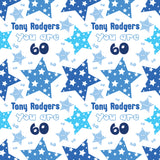 Happy Birthday Blue Stars Personalised Wrapping Paper- Add A Name and Age