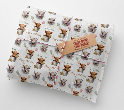 Highland Cow Personalised Birthday Wrapping Paper