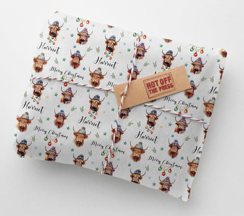 Highland Cow Personalised Christmas Wrapping Paper
