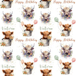 Highland Cow Personalised Birthday Wrapping Paper