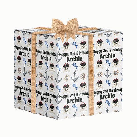 Pirates Skull Crossbones Birthday Personalised Wrapping Paper