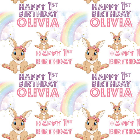 Baby's First Birthday Personalised Pink Rabbits Wrapping Paper