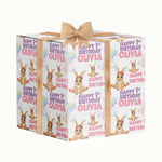 Baby's First Birthday Personalised Pink Rabbits Wrapping Paper