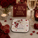 Custom Coaster | Ruby Anniversary Keepsake | Glossy Hardboard, 10Cm Square, Rounded Corners