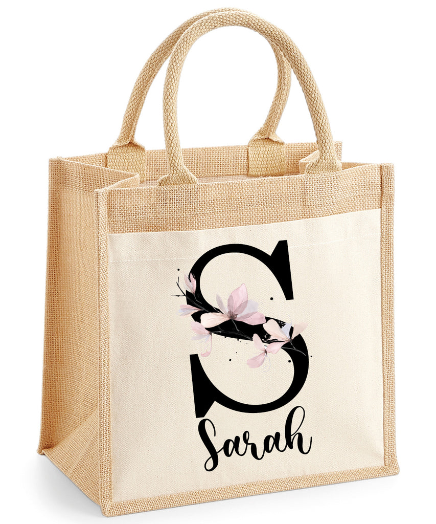 AYGE Personalized Initial Jute Tote Bag & Makeup Bag Set - Monogrammed Gift For Women, Large, Yellow