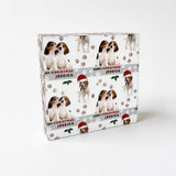 The image is a gift box with a Christmas theme, featuring multiple images of beagle dogs wearing Santa hats and the name " Jessica " written on them.