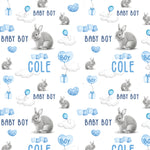 New Baby Bunny Rabbit Boy Personalised Wrapping Paper - Blue (Recyclable)