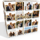 a collage of photographs depicting various moments and celebrations, including a couple embracing, a bride and groom kissing, and other romantic and joyful moments.