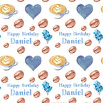 Latte Coffee Hearts Personalised Birthday Wrapping Paper