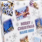 a collage of various Christmas-themed images, including snowflakes, fireworks, and holiday decorations. The text "MERRY CHRISTMAS NAME HERE" is displayed prominently in the center of the image.