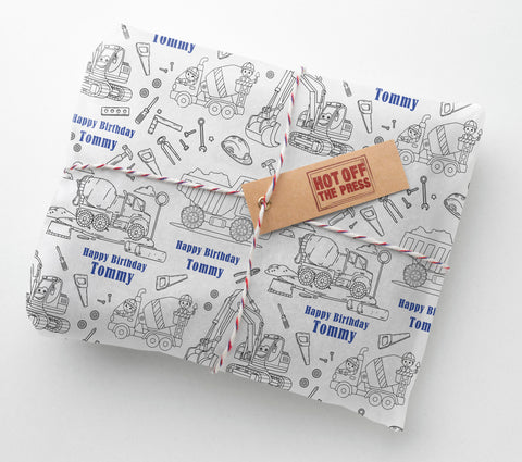 Colour Your Own Personalised Wrapping Paper Diggers Colouring