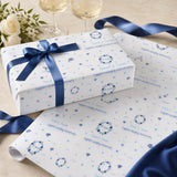 a gift box with a blue ribbon and a white gift bag with a blue ribbon, both adorned with blue hearts and the text "David & Susan's Sapphire Wedding Anniversary".