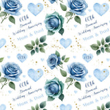 a repeating pattern of blue roses, hearts, and text celebrating a 60th wedding anniversary.
