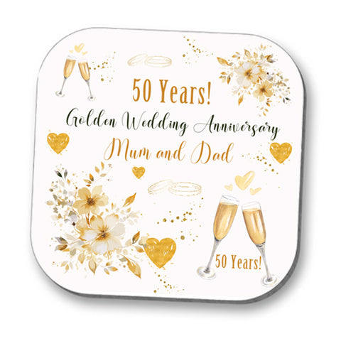 Personalised Golden Wedding Anniversary Drinks Coaster
