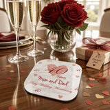 Custom Coaster | Ruby Anniversary Keepsake | Glossy Hardboard, 10Cm Square, Rounded Corners
