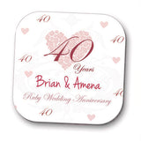 Custom Coaster | Ruby Anniversary Keepsake | Glossy Hardboard, 10Cm Square, Rounded Corners
