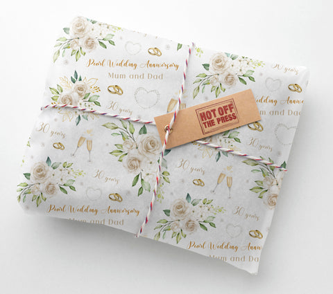 30 Years Pearl Floral Wedding Anniversary Personalised Wrapping Paper