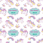 Pink Unicorn Cartoon Personalised Birthday Wrapping Paper