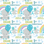 Baby's 1st Christmas Blue Elephant Personalised Wrapping Paper