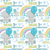 Baby's 1st Christmas Blue Elephant Personalised Wrapping Paper
