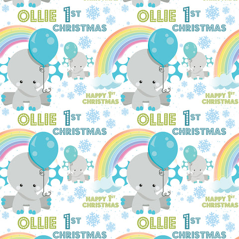 Baby's 1st Christmas Blue Elephant Personalised Wrapping Paper